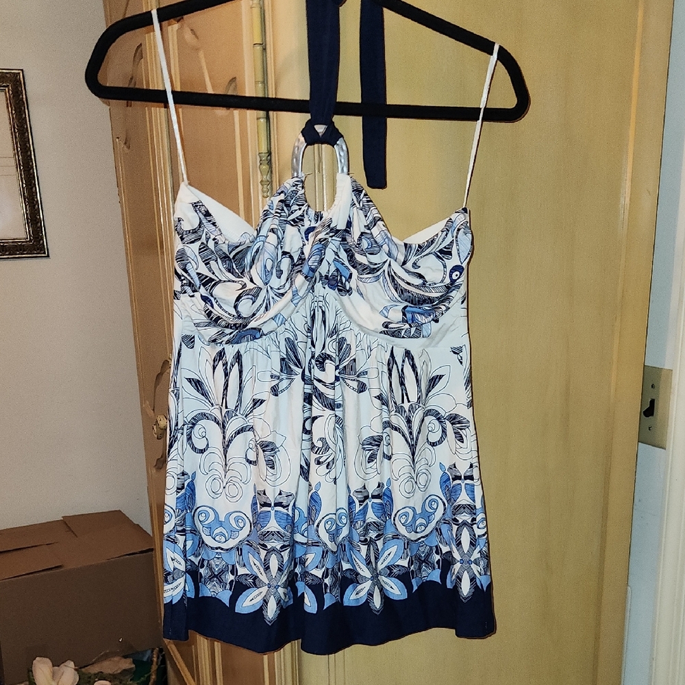 Boston Proper Blue and White Floral Blouse